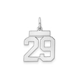 Sterling Silver Number 29 Pendant with Bold Block Font Sports Charm