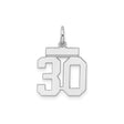 Sterling Silver Number 30 Pendant Charm, Bold Block Font, Unisex Milestone Jewelry