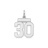 Sterling Silver Number 30 Pendant Charm, Bold Block Font, Unisex Milestone Jewelry
