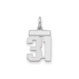 Sterling Silver Number 31 Pendant, Bold Athletic Font Sports Charm for Men and Women