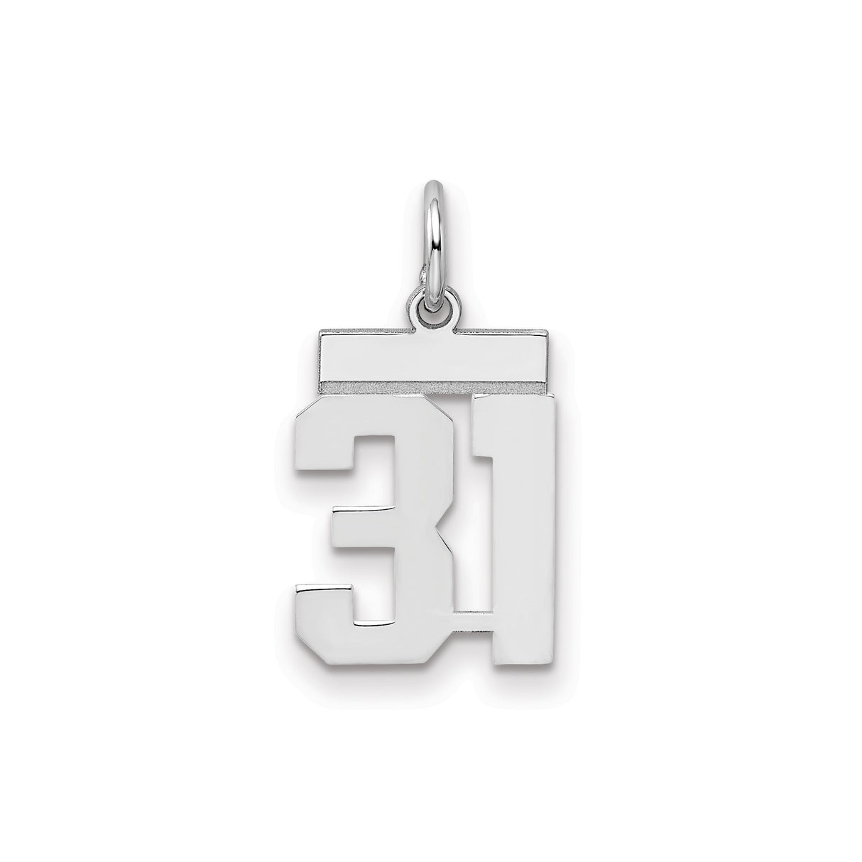 Sterling Silver Number 31 Pendant, Bold Athletic Font Sports Charm for Men and Women