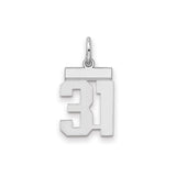 Sterling Silver Number 31 Pendant, Bold Athletic Font Sports Charm for Men and Women