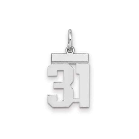 Sterling Silver Number 31 Pendant, Bold Athletic Font Sports Charm for Men and Women