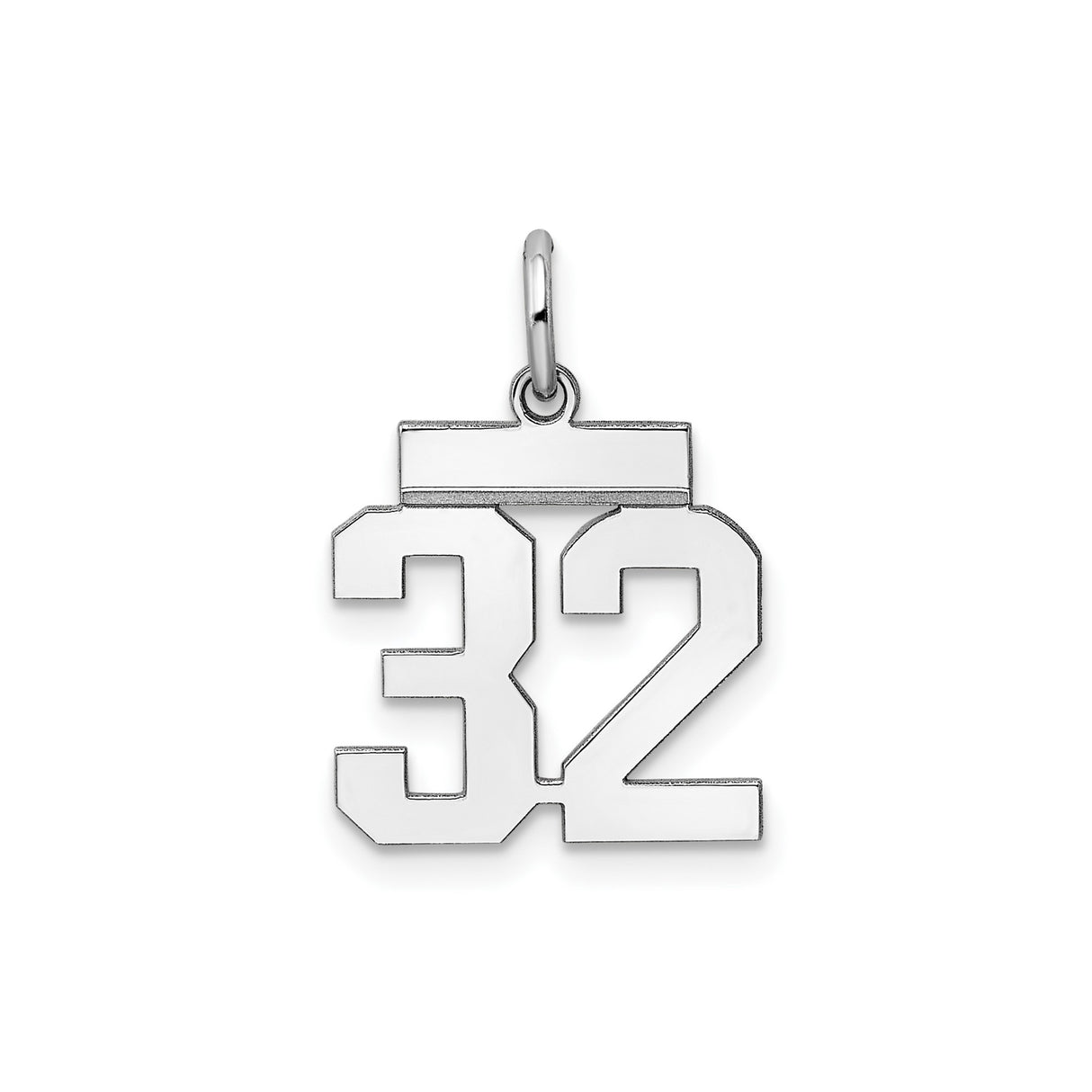 Sterling Silver Number 32 Pendant, Bold Block Numerals Sports Charm, Unisex Football Jewelry
