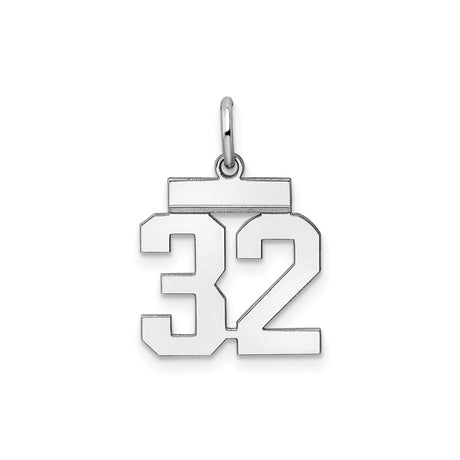 Sterling Silver Number 32 Pendant, Bold Block Numerals Sports Charm, Unisex Football Jewelry