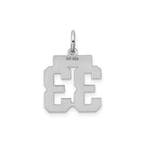 Sterling Silver Number 33 Pendant, Polished Block Numbers, Sports Inspired Charm