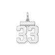 Sterling Silver Number 33 Pendant, Polished Block Numbers, Sports Inspired Charm