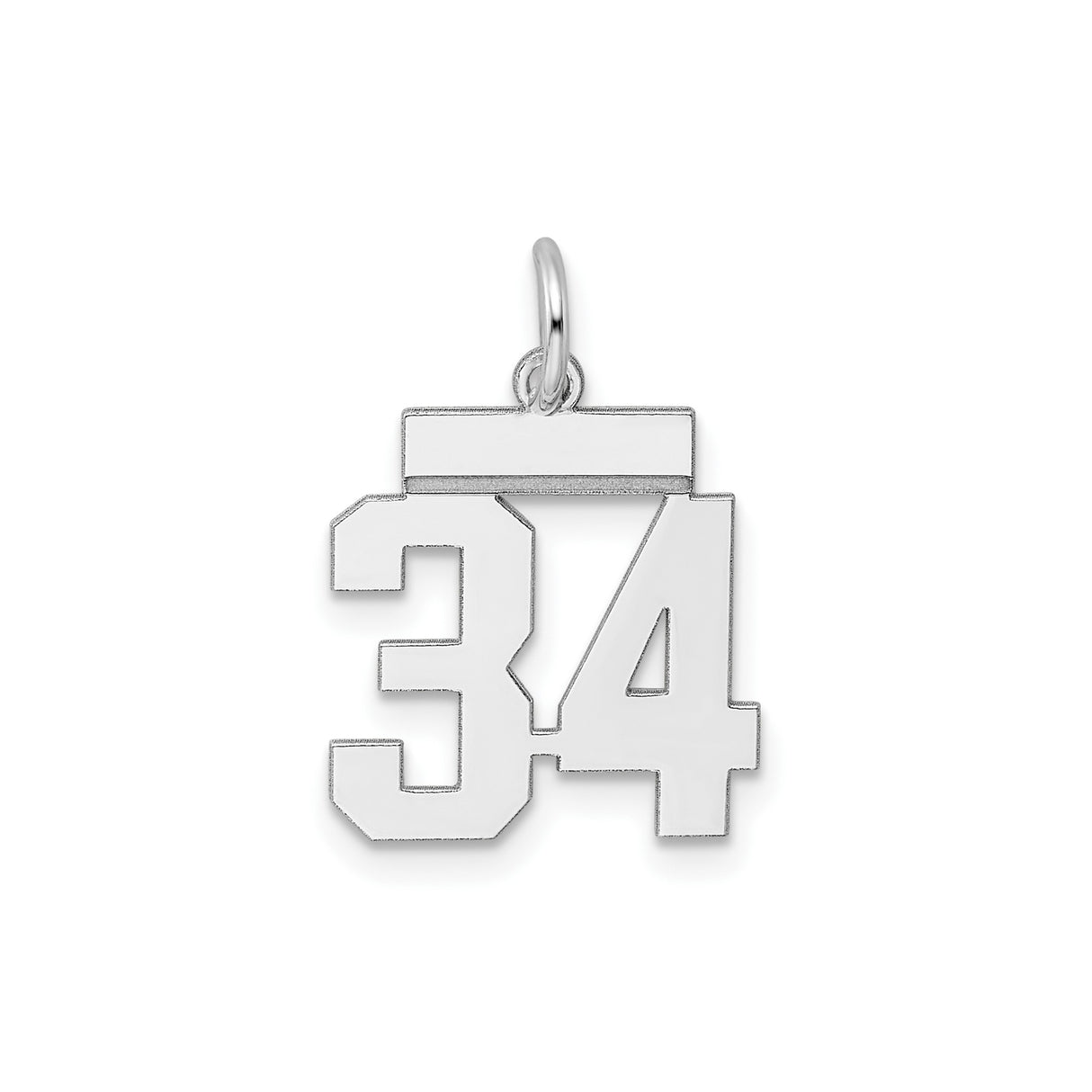 Sterling Silver Number 34 Pendant, Bold Athletic Sports Charm for Men or Women