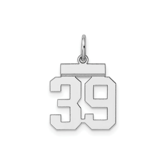 Sterling Silver Number 39 Pendant, Bold Varsity Font Sports Charm, Unisex Athletic Jewelry