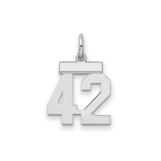 Sterling Silver Number 42 Pendant with Athletic Block Numerals, Sports Tribute Charm