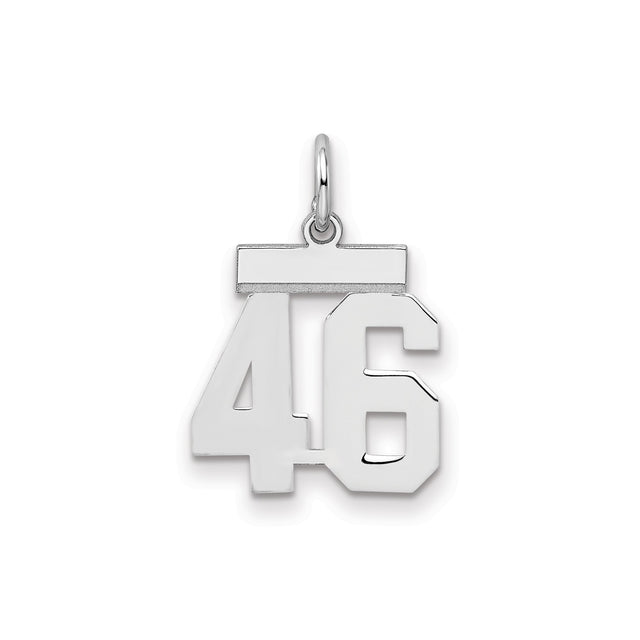 Small Polished Number 46 Charm Pendant in Real 925 Sterling Silver