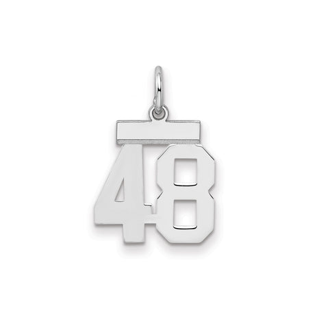 Small Polished Number 48 Charm Pendant in Real 925 Sterling Silver