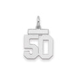 Sterling Silver 50 Pendant, Polished Block-Style Number Charm for Birthday or Anniversary