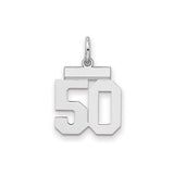 Sterling Silver 50 Pendant, Polished Block-Style Number Charm for Birthday or Anniversary