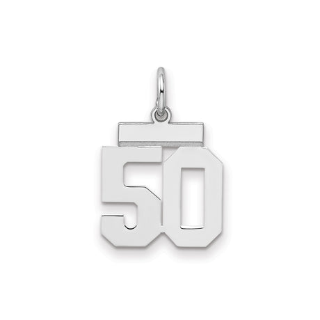 Sterling Silver 50 Pendant, Polished Block-Style Number Charm for Birthday or Anniversary