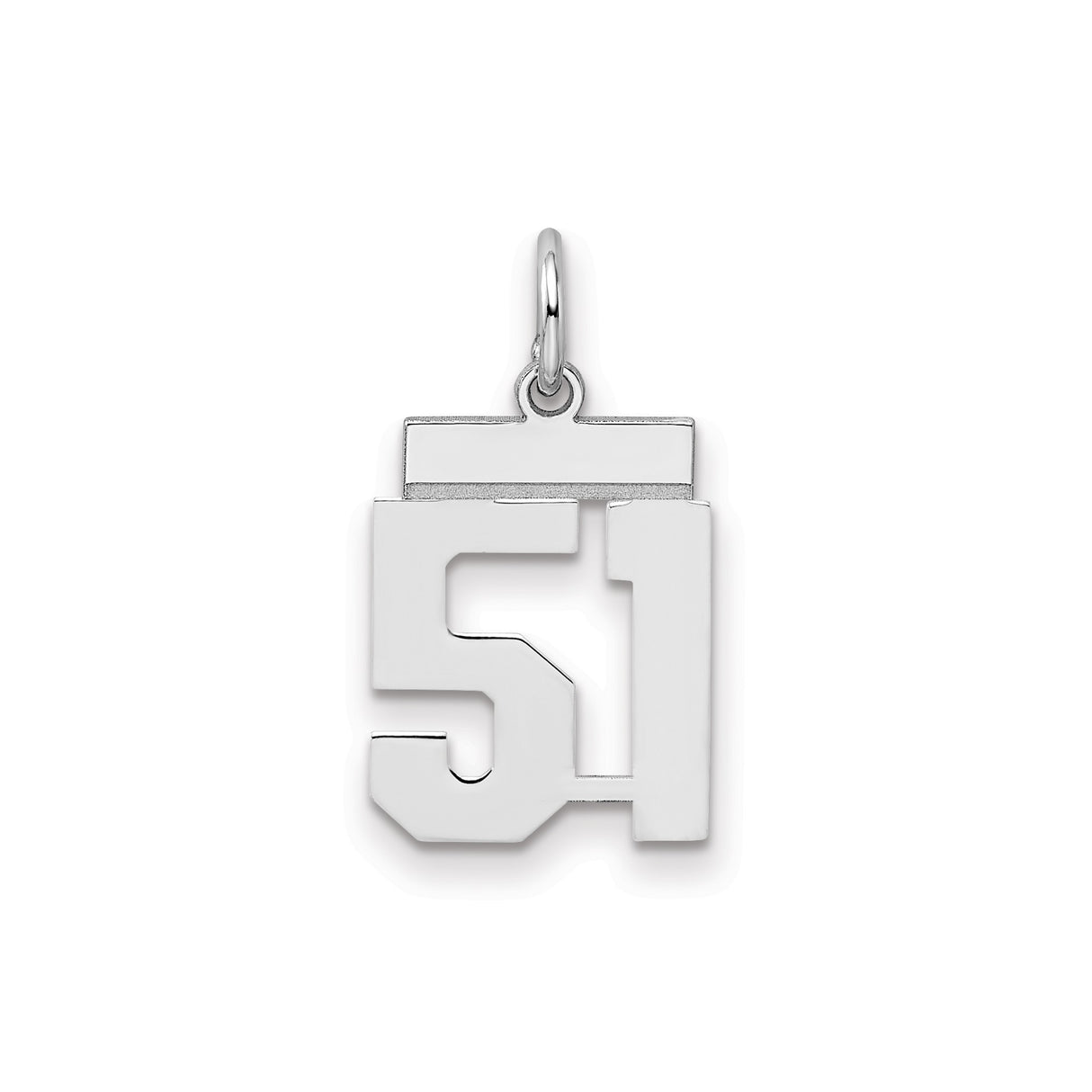 Small Polished Number 51 Charm Pendant in Real 925 Sterling Silver