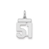 Small Polished Number 51 Charm Pendant in Real 925 Sterling Silver