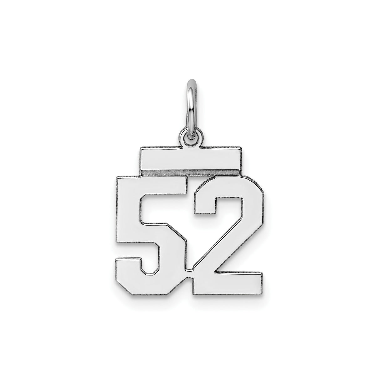 Sterling Silver Number 52 Pendant Charm with Bold Block Numerals, Athletic Sports Style