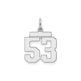 Sterling Silver Number 53 Pendant Charm, Bold Block Design, Unisex Sports Jewelry