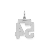 Sterling Silver Number 54 Pendant Charm, Polished Athletic Style, Unisex Sports Jewelry
