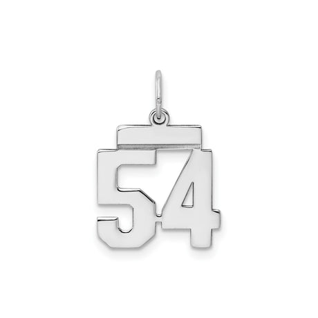 Sterling Silver Number 54 Pendant Charm, Polished Athletic Style, Unisex Sports Jewelry