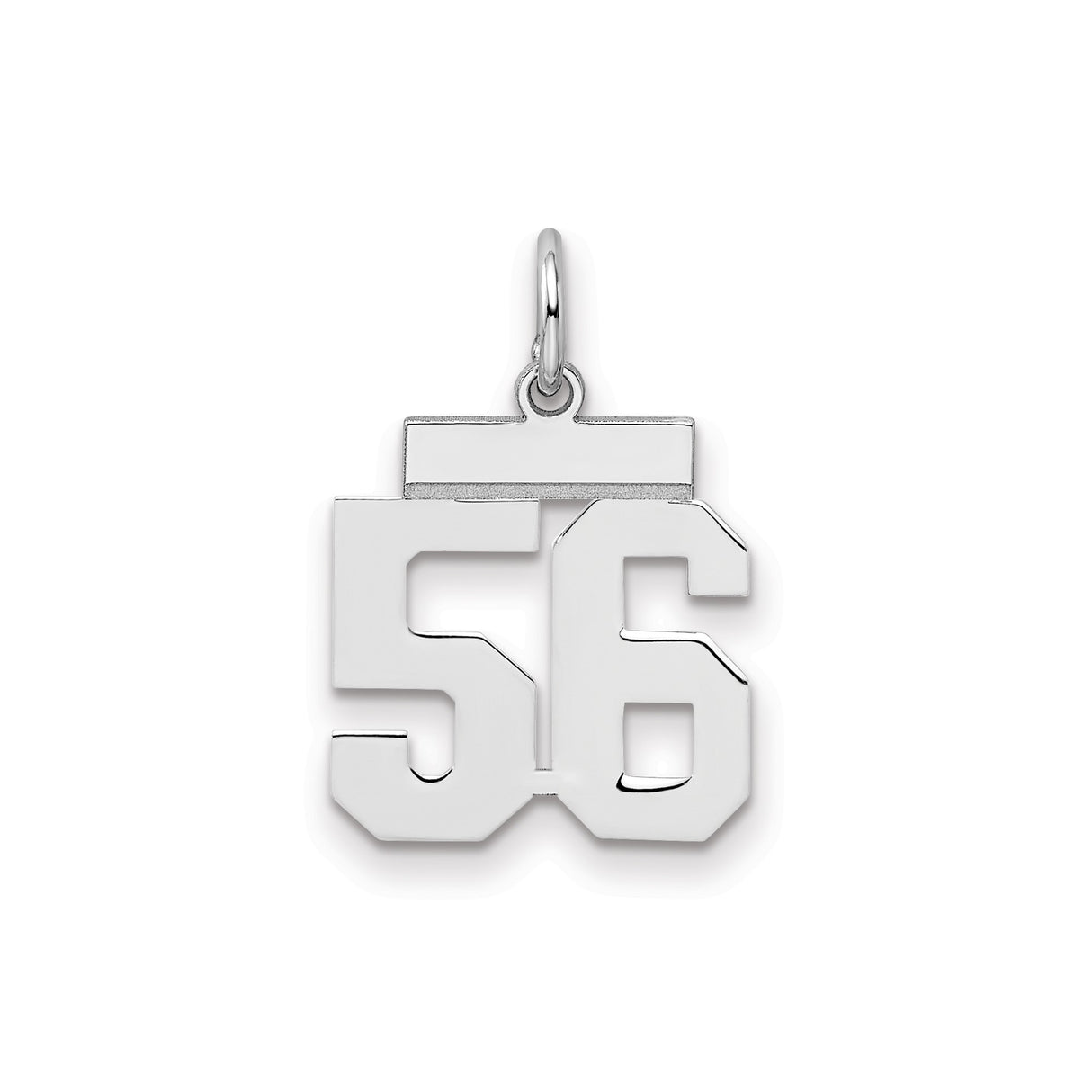 Sterling Silver Number 56 Pendant Charm, Bold Block Font Sports Theme, Unisex Jewelry