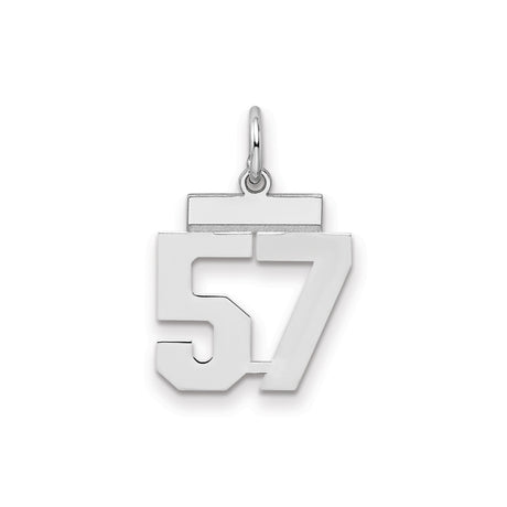 Small Polished Number 57 Charm Pendant in Real 925 Sterling Silver