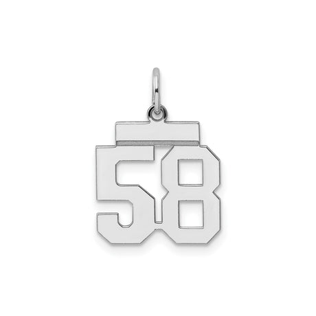 Small Polished Number 58 Charm Pendant in Real 925 Sterling Silver