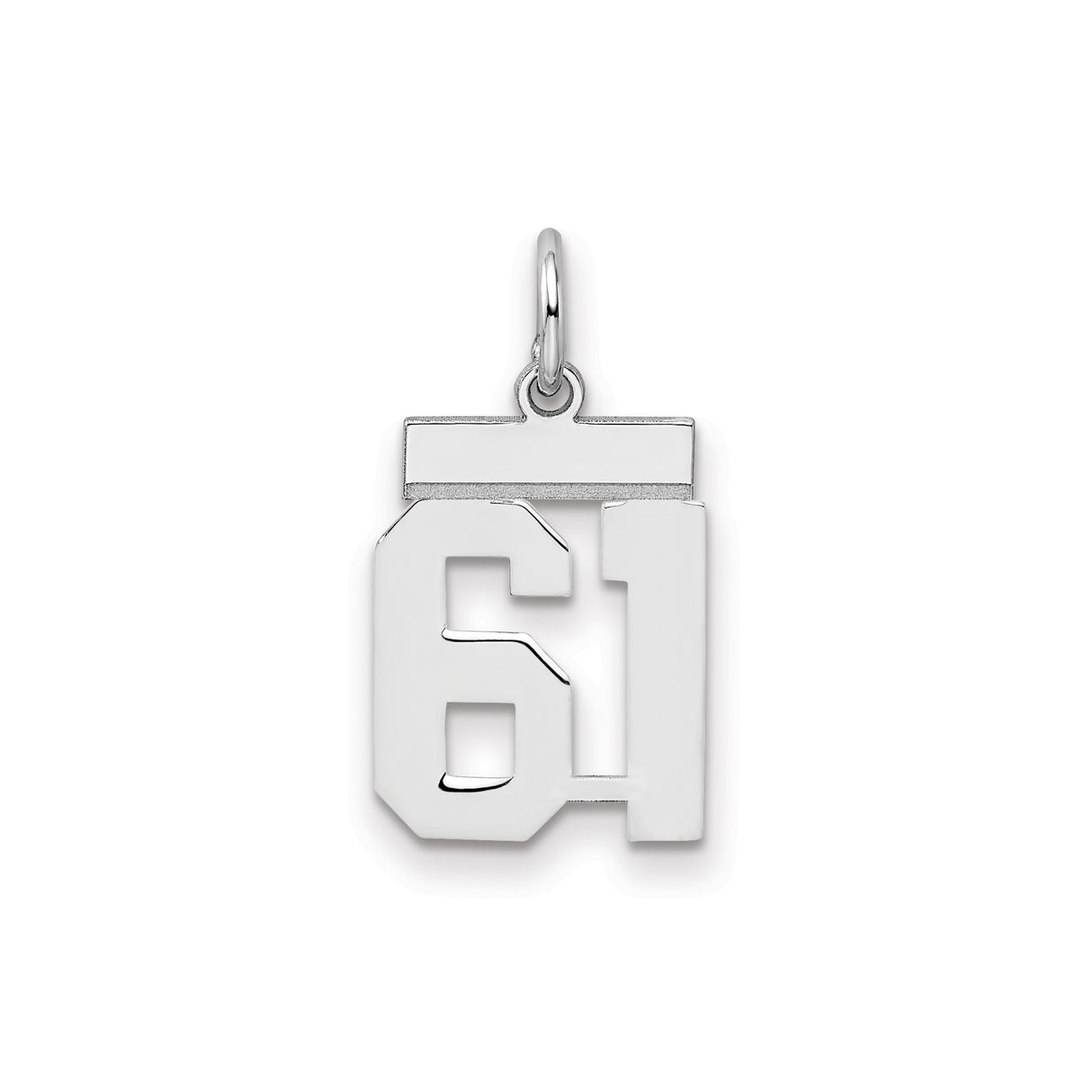 Sterling Silver Number 61 Pendant, Bold Sports Style Jersey Number Charm for Men and Women