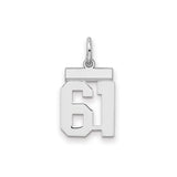 Sterling Silver Number 61 Pendant, Bold Sports Style Jersey Number Charm for Men and Women