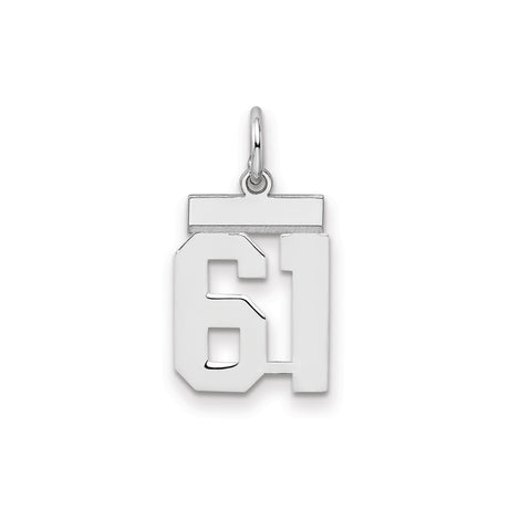 Sterling Silver Number 61 Pendant, Bold Sports Style Jersey Number Charm for Men and Women