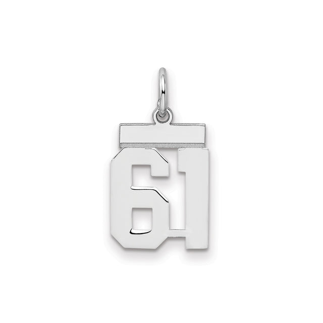 Sterling Silver Number 61 Pendant, Bold Sports Style Jersey Number Charm for Men and Women