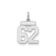 Sterling Silver Number 62 Pendant Charm, Bold Sports Font, Jersey or Lucky Year Style