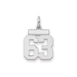 Small Polished Number 63 Charm Pendant in Real 925 Sterling Silver