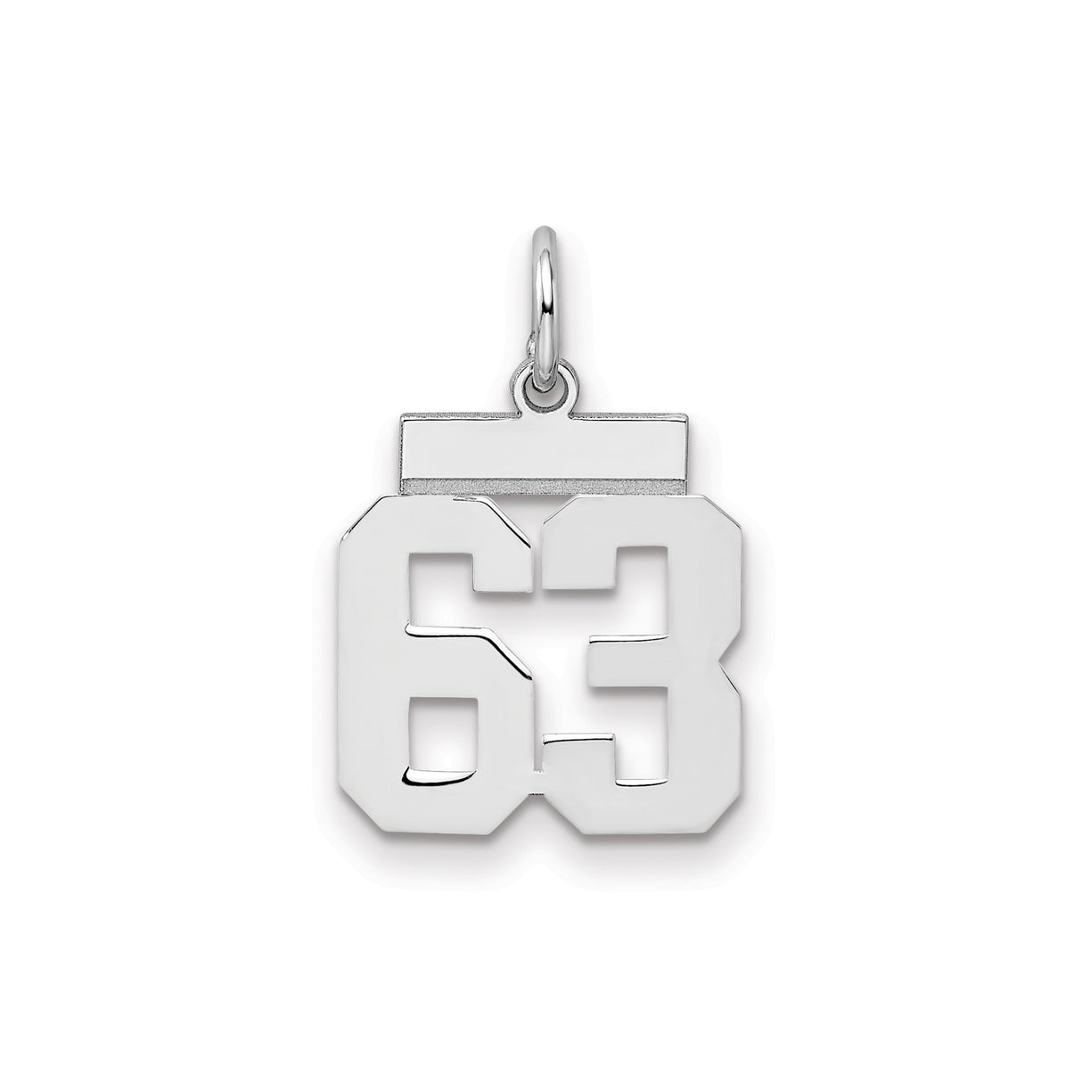 Small Polished Number 63 Charm Pendant in Real 925 Sterling Silver