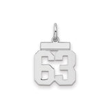 Small Polished Number 63 Charm Pendant in Real 925 Sterling Silver