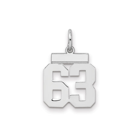 Small Polished Number 63 Charm Pendant in Real 925 Sterling Silver