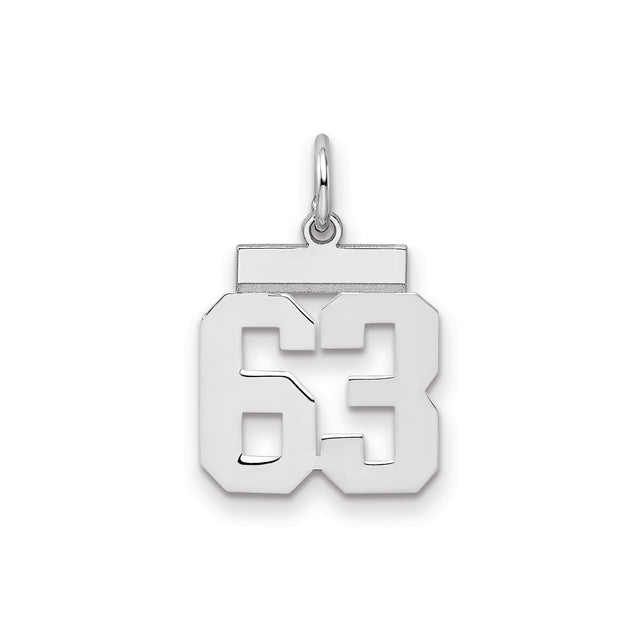 Small Polished Number 63 Charm Pendant in Real 925 Sterling Silver