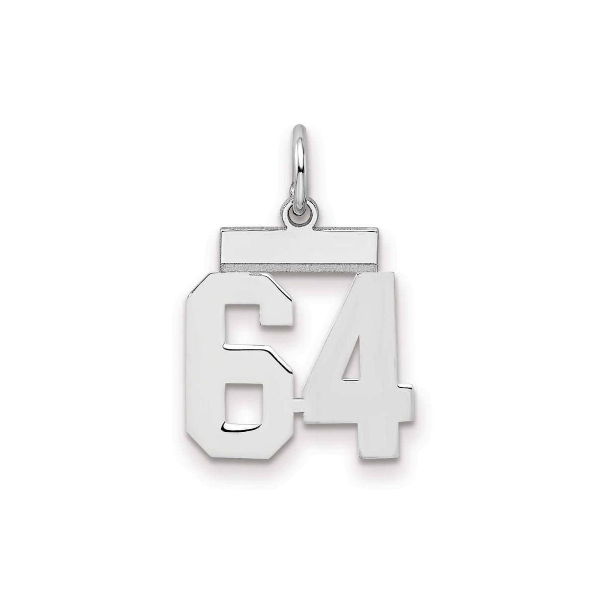 Sterling Silver Number 64 Pendant Charm, Bold Athletic Style, Unisex Sports Jewelry