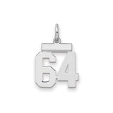 Sterling Silver Number 64 Pendant Charm, Bold Athletic Style, Unisex Sports Jewelry