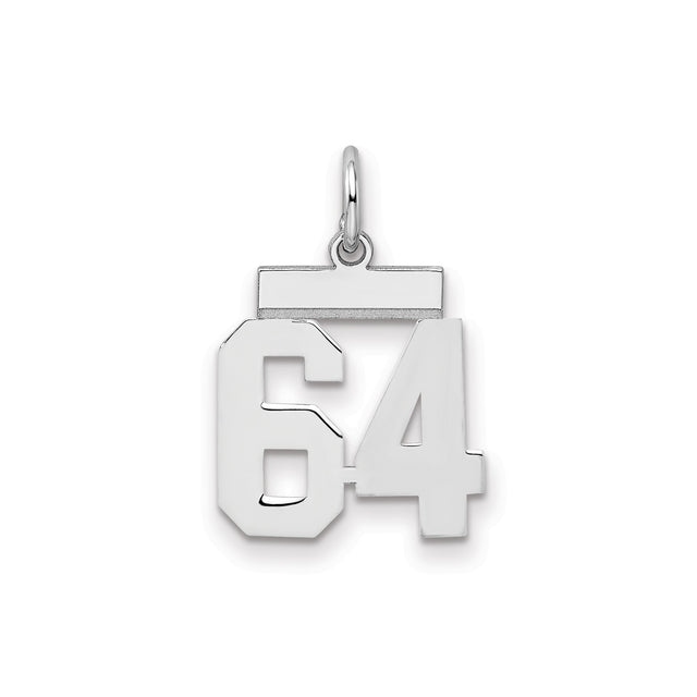 Sterling Silver Number 64 Pendant Charm, Bold Athletic Style, Unisex Sports Jewelry