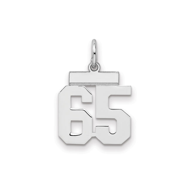 Sterling Silver Number 65 Pendant Charm with Bold Block Numerals, Unisex Jewelry
