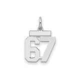 Small Polished Number 67 Charm Pendant in Real 925 Sterling Silver