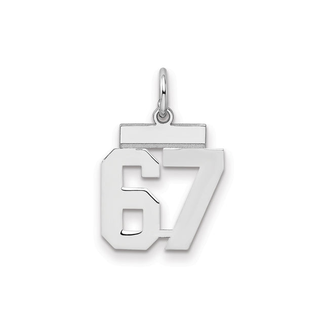 Small Polished Number 67 Charm Pendant in Real 925 Sterling Silver