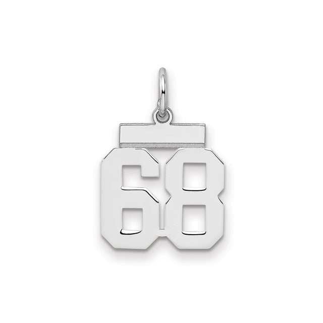 Sterling Silver Number 68 Pendant Charm, Sporty Jersey Style for Men or Women