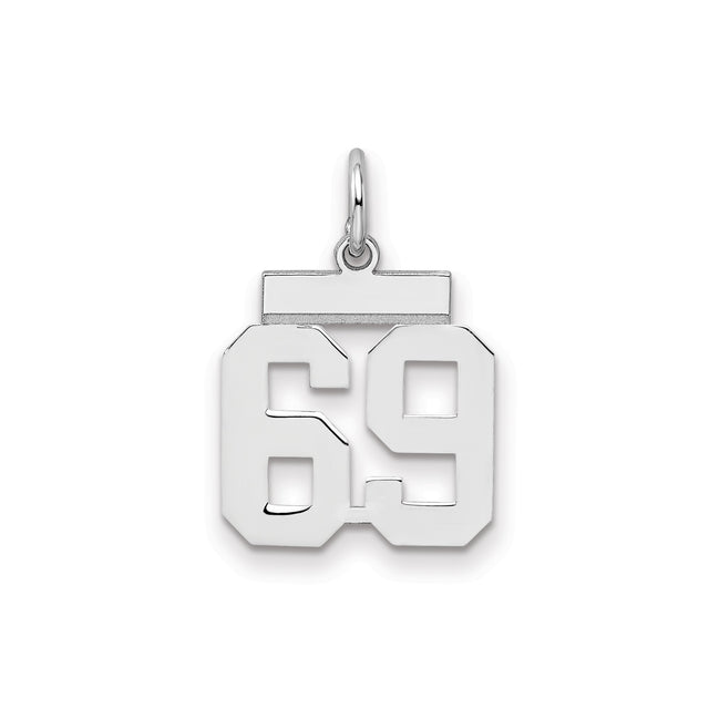 Sterling Silver Number 69 Pendant, Bold Block Font Sports Charm, Unisex Jewelry