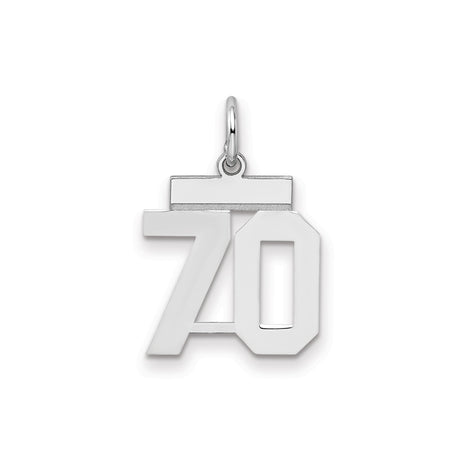 Sterling Silver Number 70 Pendant Charm, Polished Milestone Jewelry for Women or Unisex Wear