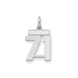 Small Polished Number 71 Charm Pendant in Real 925 Sterling Silver