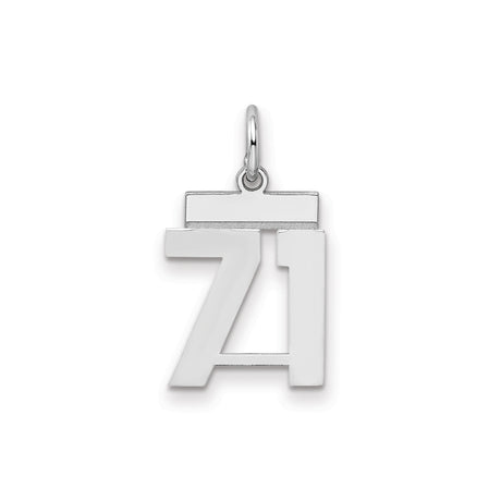Small Polished Number 71 Charm Pendant in Real 925 Sterling Silver