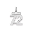 Small Polished Number 72 Charm Pendant in Real 925 Sterling Silver